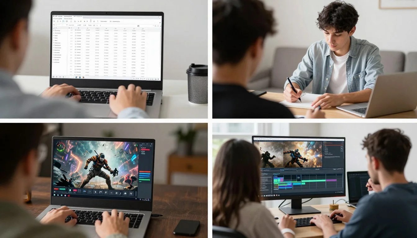 How To Choose A Laptop The Complete Guide For 2025 Person Using Laptop For Different Activities Including Work Gaming And Content Creation 