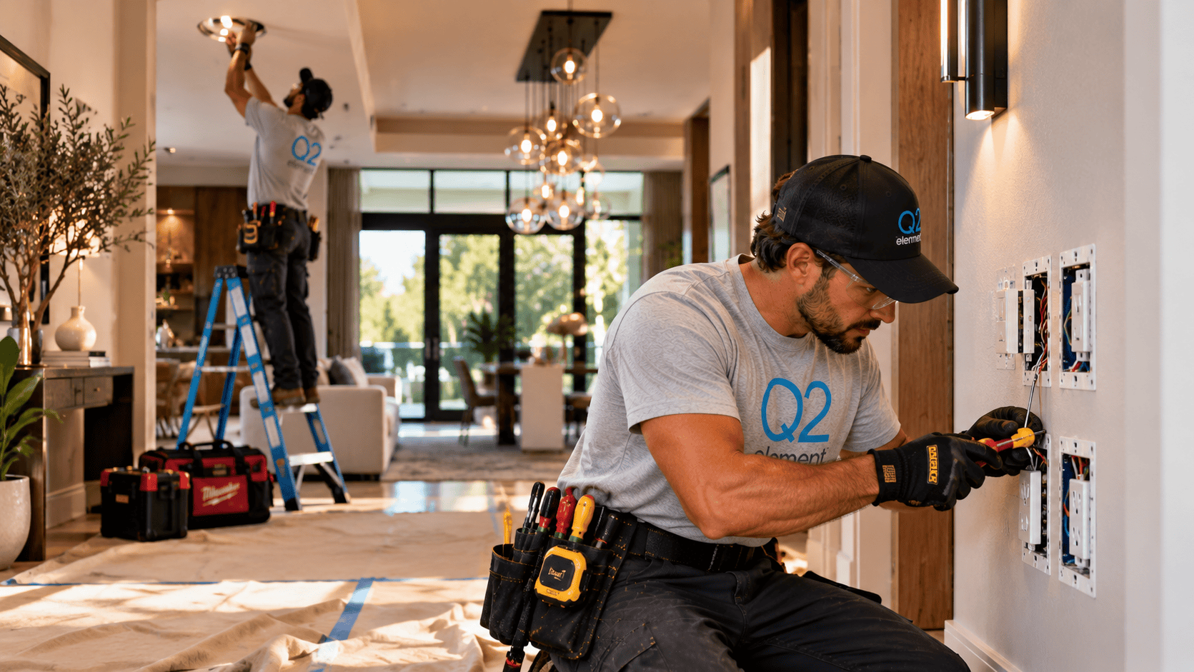 Element02 electricians installing residential switches and ceiling lighting