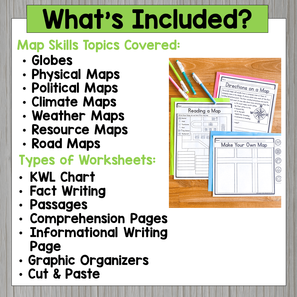 Types Of Maps Worksheets Free Printable And Directions Map Skills Thumbnails.