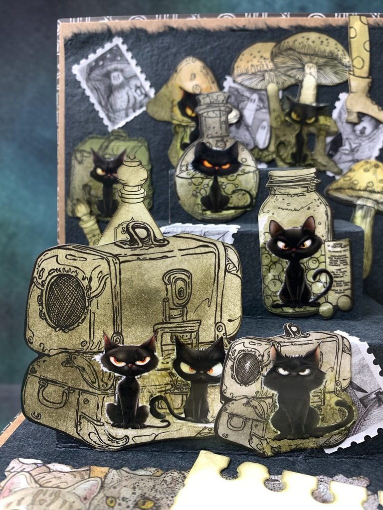 Black Cats, Handmade card, 6x6 in - Elena Nahum Leroy