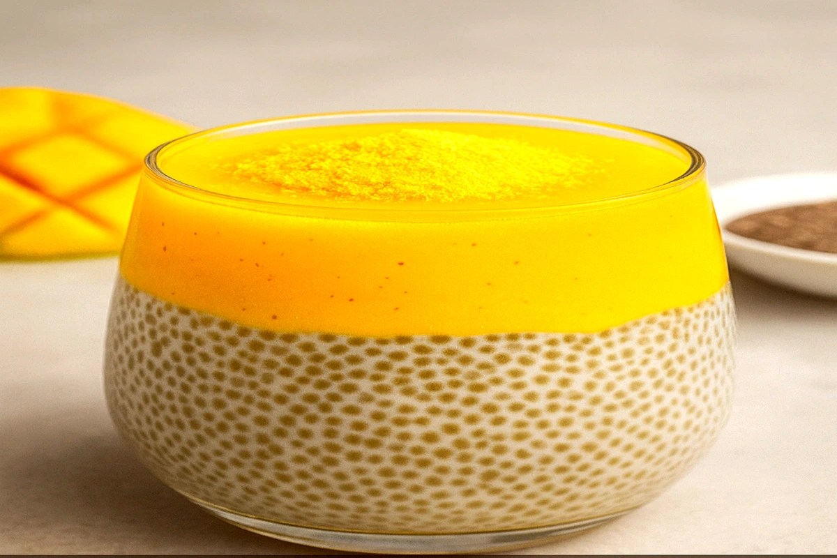 Baobab mango chia pudding layered with fresh fruit — Overflow Kitchen