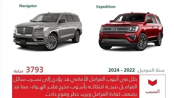 استدعاء 3,793 سيارة لينكون وفورد في السعودية