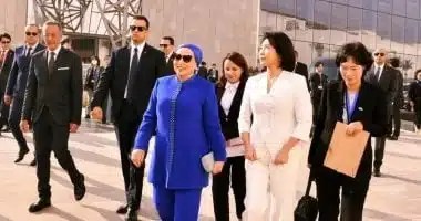 السيدة انتصار السيسي تستقبل قرينة رئيس كوريا