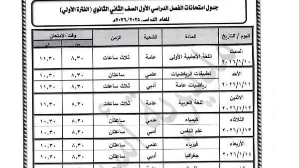 اعتماد جداول امتحانات الفصل الدراسي الأول بأسيوط