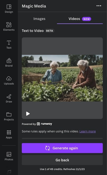 Canva text to video ai tool