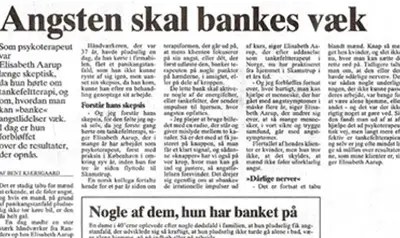 Tekstartikel om angst fra Venstrebladet med overskriften "Angsten skal bankes v&aelig;k"