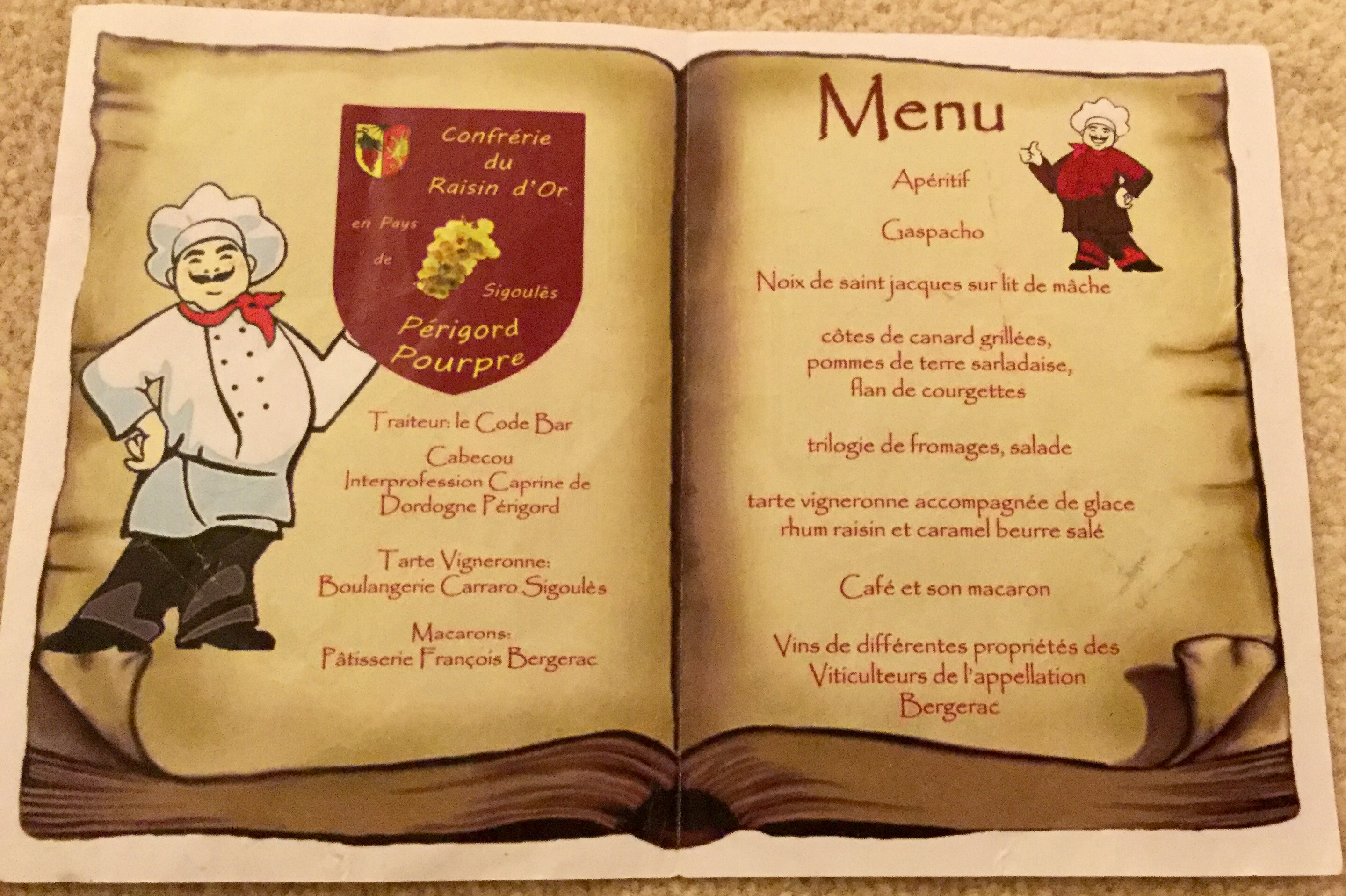 Menu for Chapitre event