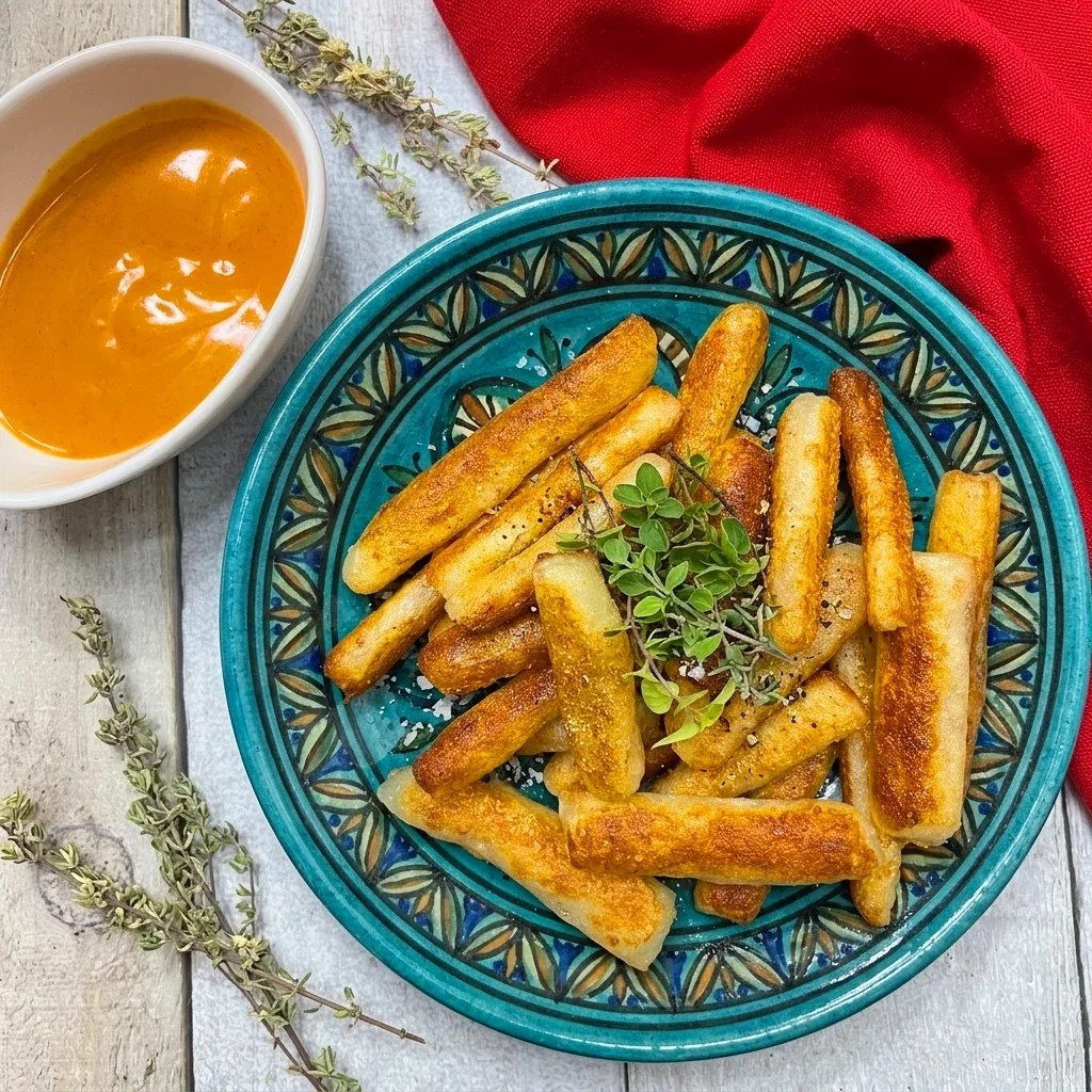 Crispy mashed potato fries made with russet potatoes, golden and pan-fried with a soft fluffy centre