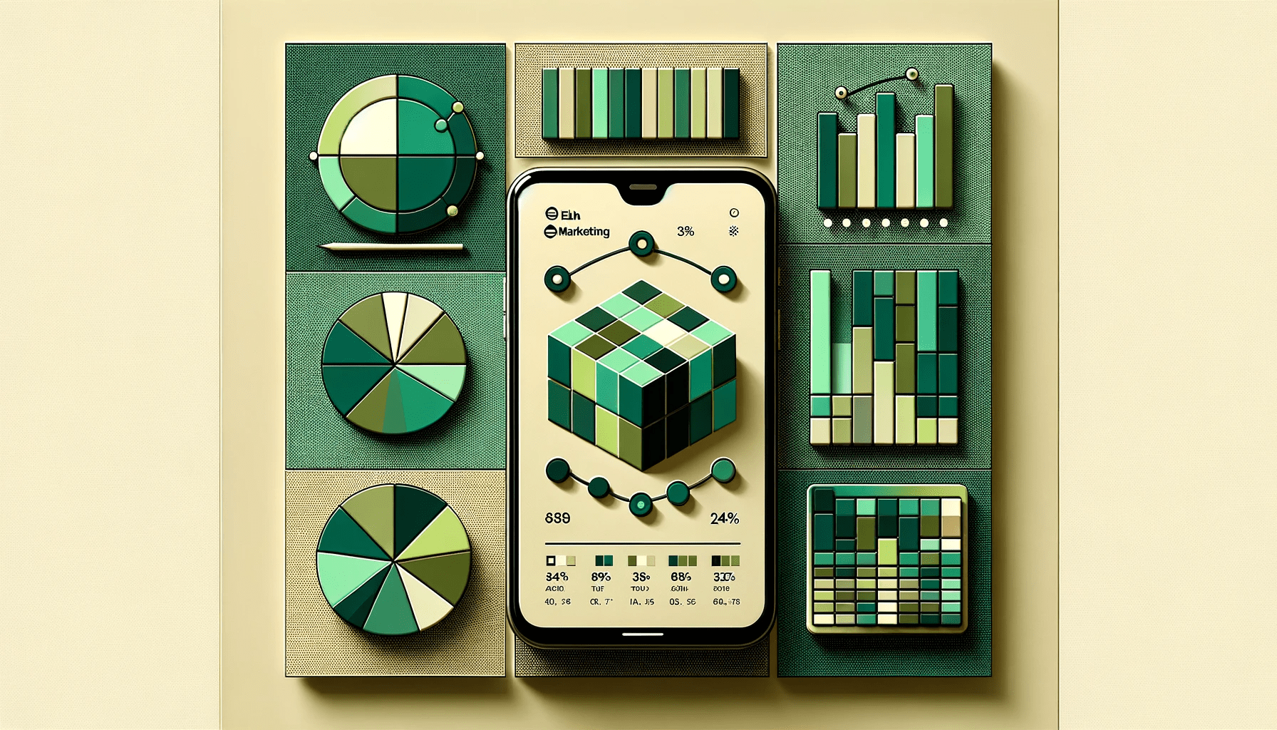 Image of phone and graphs to display marketing analytics