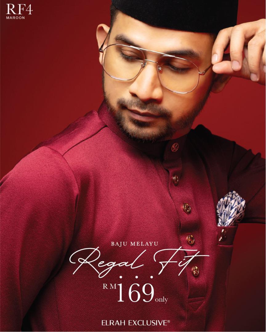 Xxs, xs, s, m, l, xl, xxl. Baju Melayu Regal Fit Maroon Elrah Exclusive
