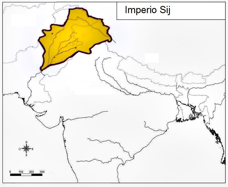 Ubicación y límites aproximados del Imperio sij. (wikimedia)