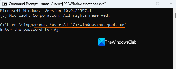 Uitvoeren als andere gebruiker in Windows 11/10 (4) Uitvoeren als andere gebruiker in Windows 11/10 (4)