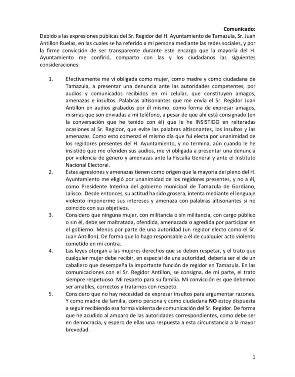 , Alcaldesa interina de Tamazula denuncia violencia política de Género