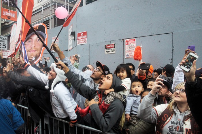 People celebrate the Giants victory in the 2014 World Series on Friday, Oct. 31. Photo Shane Menez
