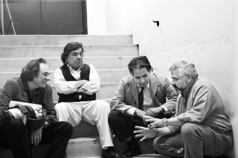 (L-R) Producer Lou Dematteis, Production Designer Rene Yanez, lead actor Richard Montoya and Producer/Director Dante Betteo on the set of “The Other Barrio” at San Francisco General Hospital. Photo Mario Ayala