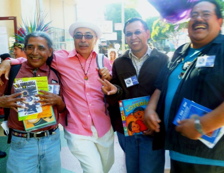 (From left) Jorge Argueta, Juan Felipe Herrera, René Colato and Francisco Alarcón at the 2012 Flor y Canto Festival. Photo Holly Ayala