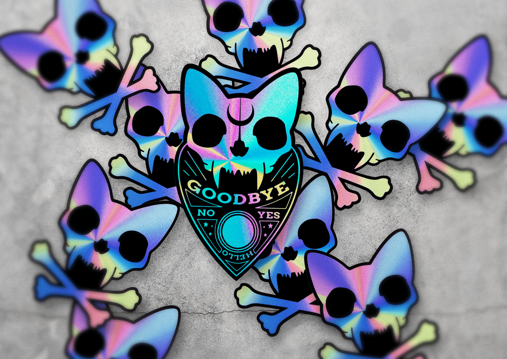 Custom holographic vinyl decals pt1 Holo vinyl + metamark custom cat skull stickers