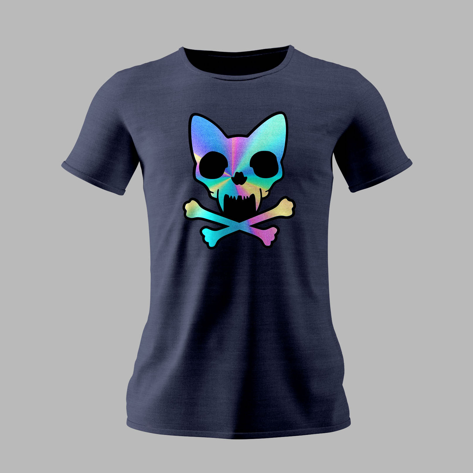 Custom holographic vinyl decals pt1 Mockup skull + bones tee print