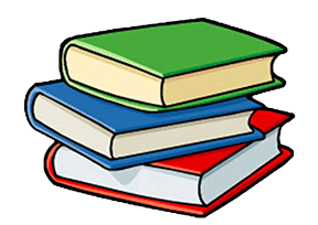 picture of multiple colored books in clipart form.