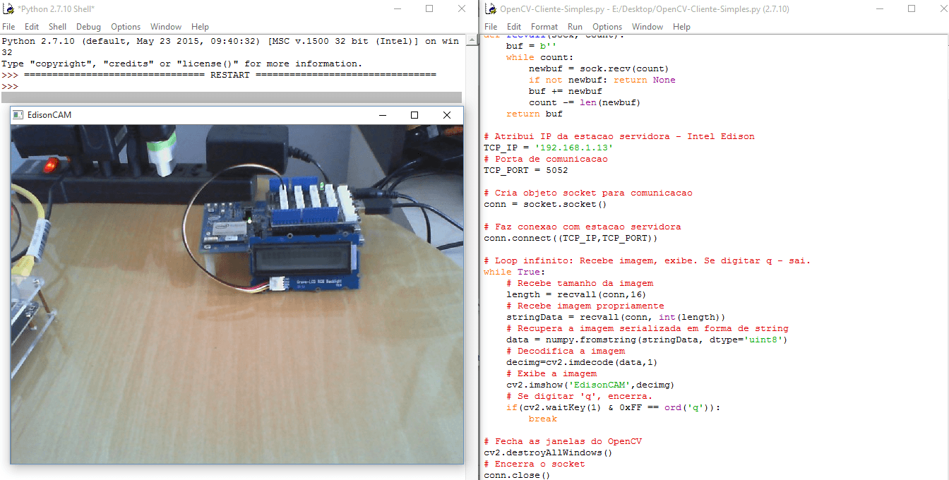 Visão Computacional com OpenCV na Intel Edison: Execucao do PythonClientEdison