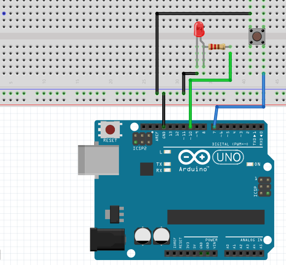 Sistema Web com Raspberry Pi: Esquema de conexões com Arduino - Ligações com LED e Botão