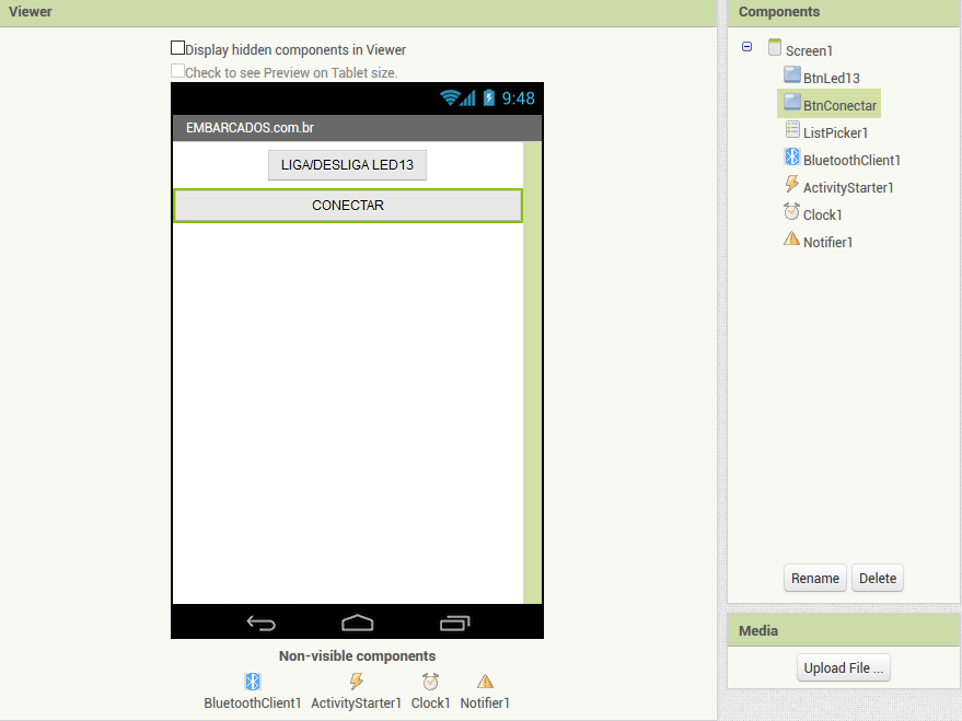 Interface entre Arduino e Android com Bluetooth: Resultado final do App