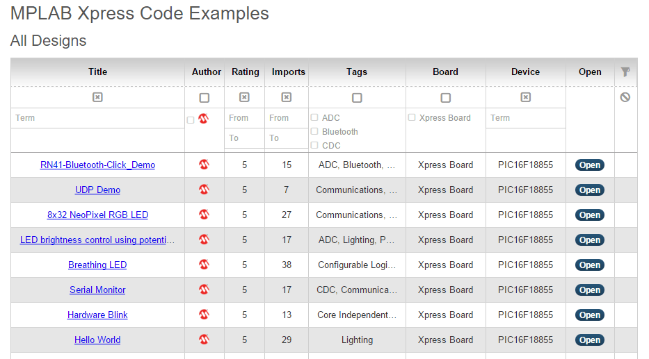 MPLAB-Xpress-code-examples