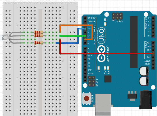 Esquemático das ligações Arduino e LED RGB