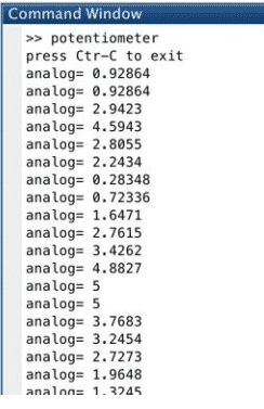 Leitura do potenciômetro no MATLAB