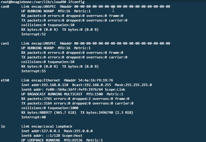 Figura 2 - Comando ifconfig CAN com BeagleBone