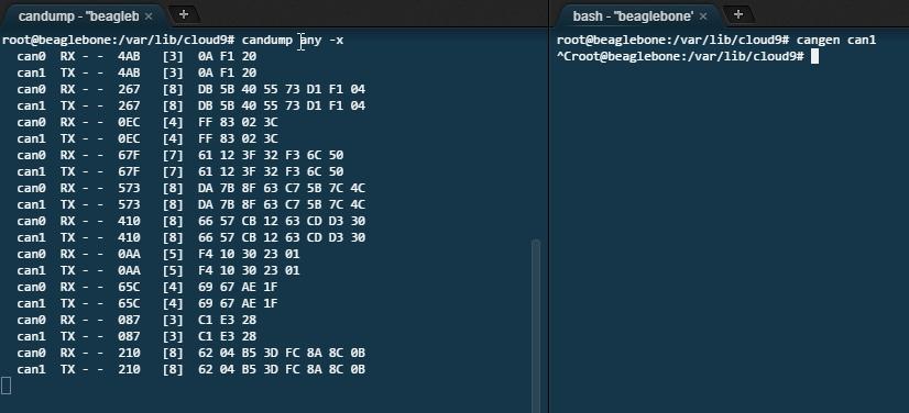 Comandos candump e cangen CAN com BeagleBone