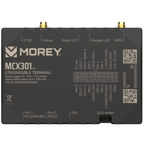 Morey MCX301 Cellular and Bluetooth Hardwired Asset Tracker with Long-Life Battery