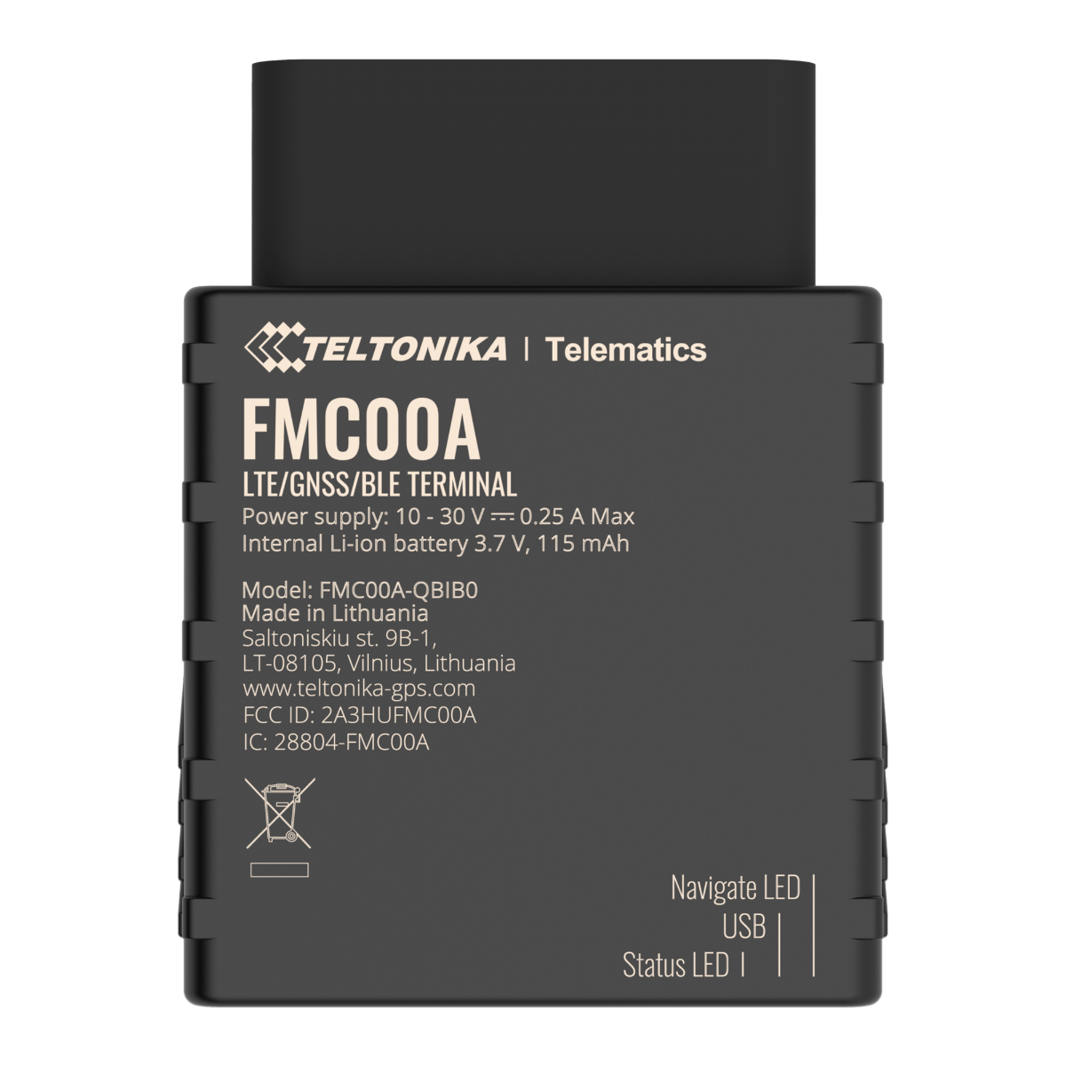 Teltonika FMC00A 4G/LTE Cat 1 OBD-II GPS Tracker | BT/BLE 4.0 | GPS/GLONASS/GALILEO/BEIDOU/QZSS | FMC00A3DNJ01