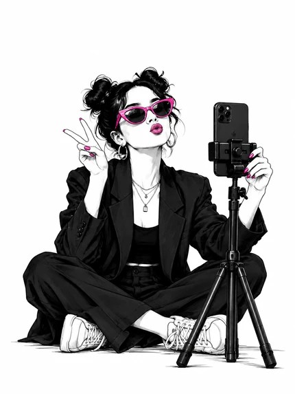 Silvia Lorenzo creando contenido para Instagram con un móvil y trípode