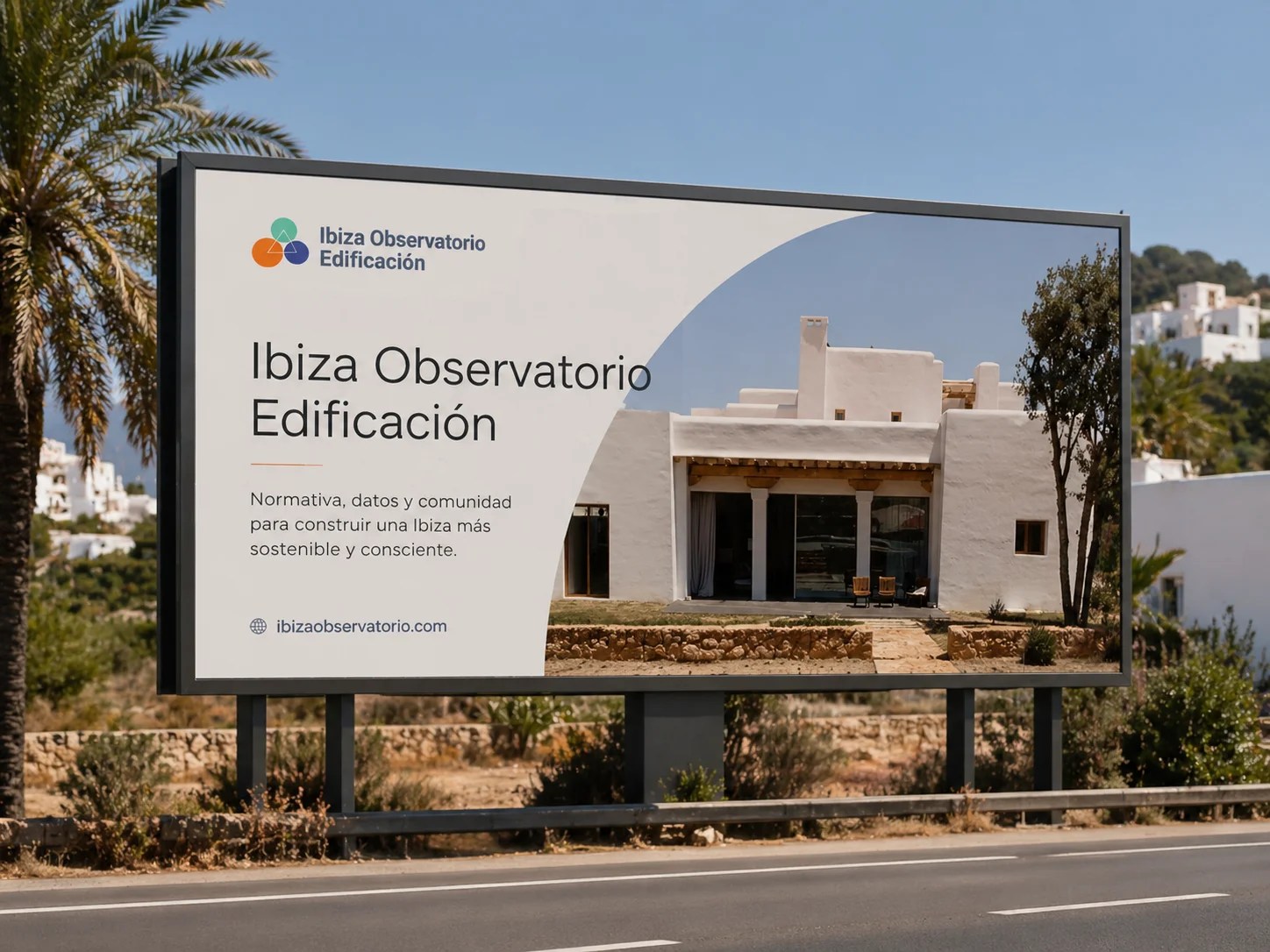 Aplicación exterior de Ibiza Observatorio Edificación en una valla publicitaria