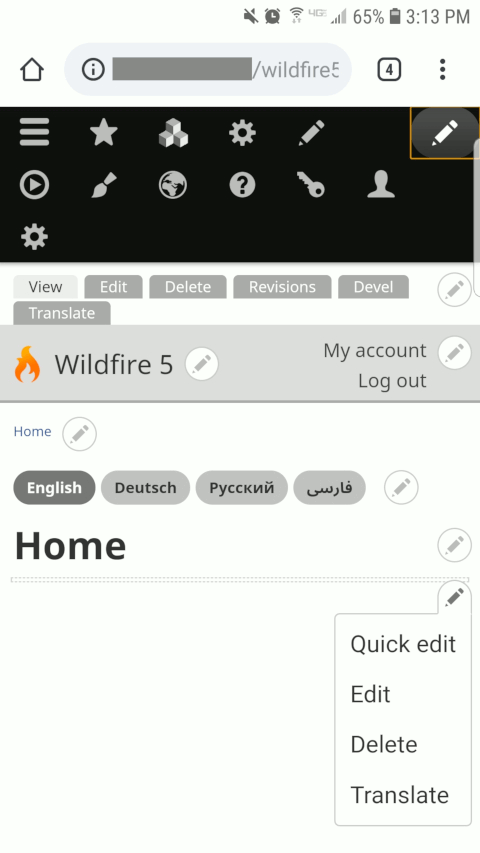 Wildfire 5 Admin Theme (mobile view)