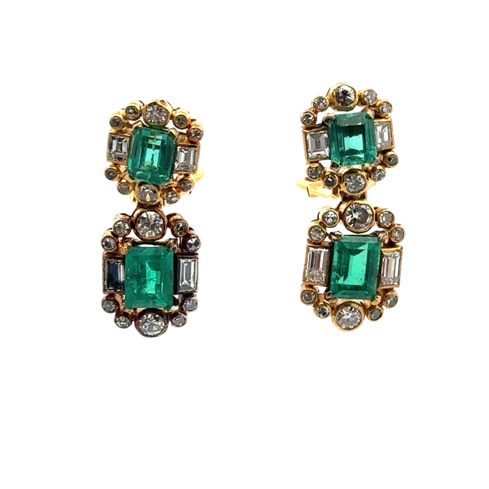 Pendientes  con Esmeraldas y Diamantes en Oro Amarillo