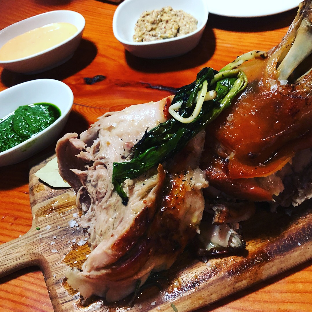 Our serving for four of mostly the shank along with three amazing dips