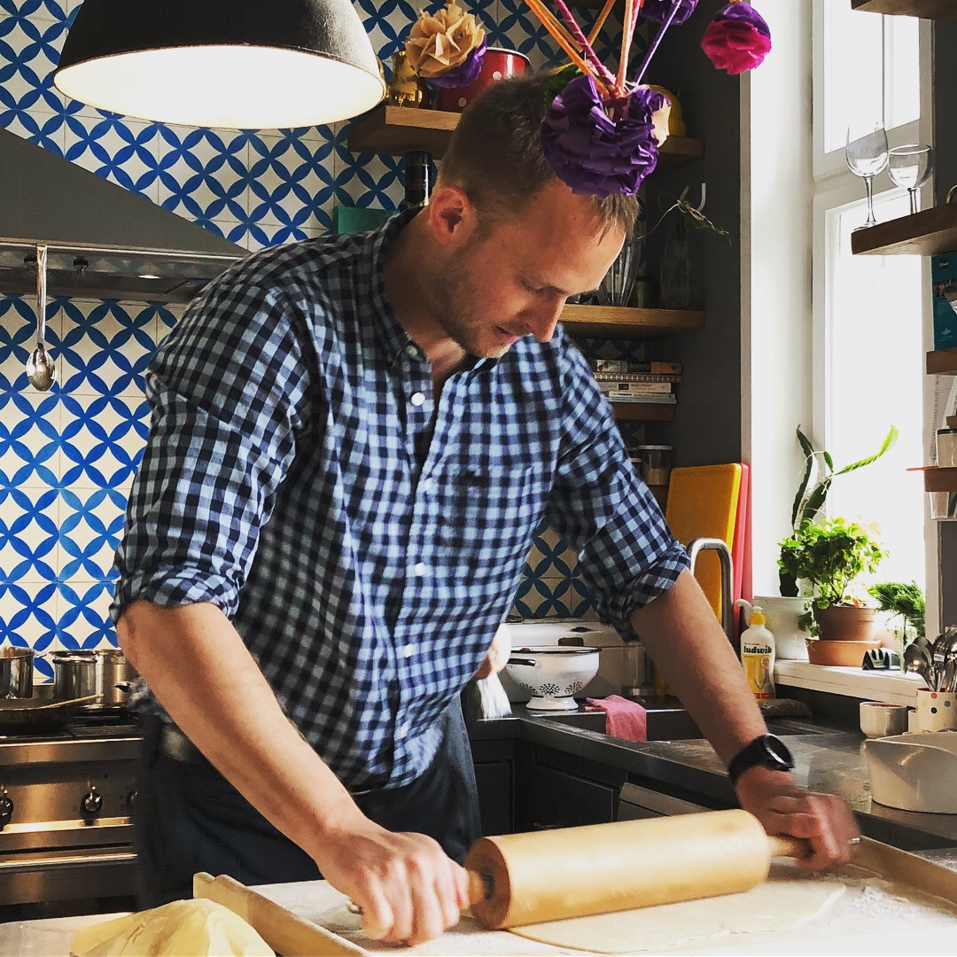 Bryan rolling out the pierogi doug