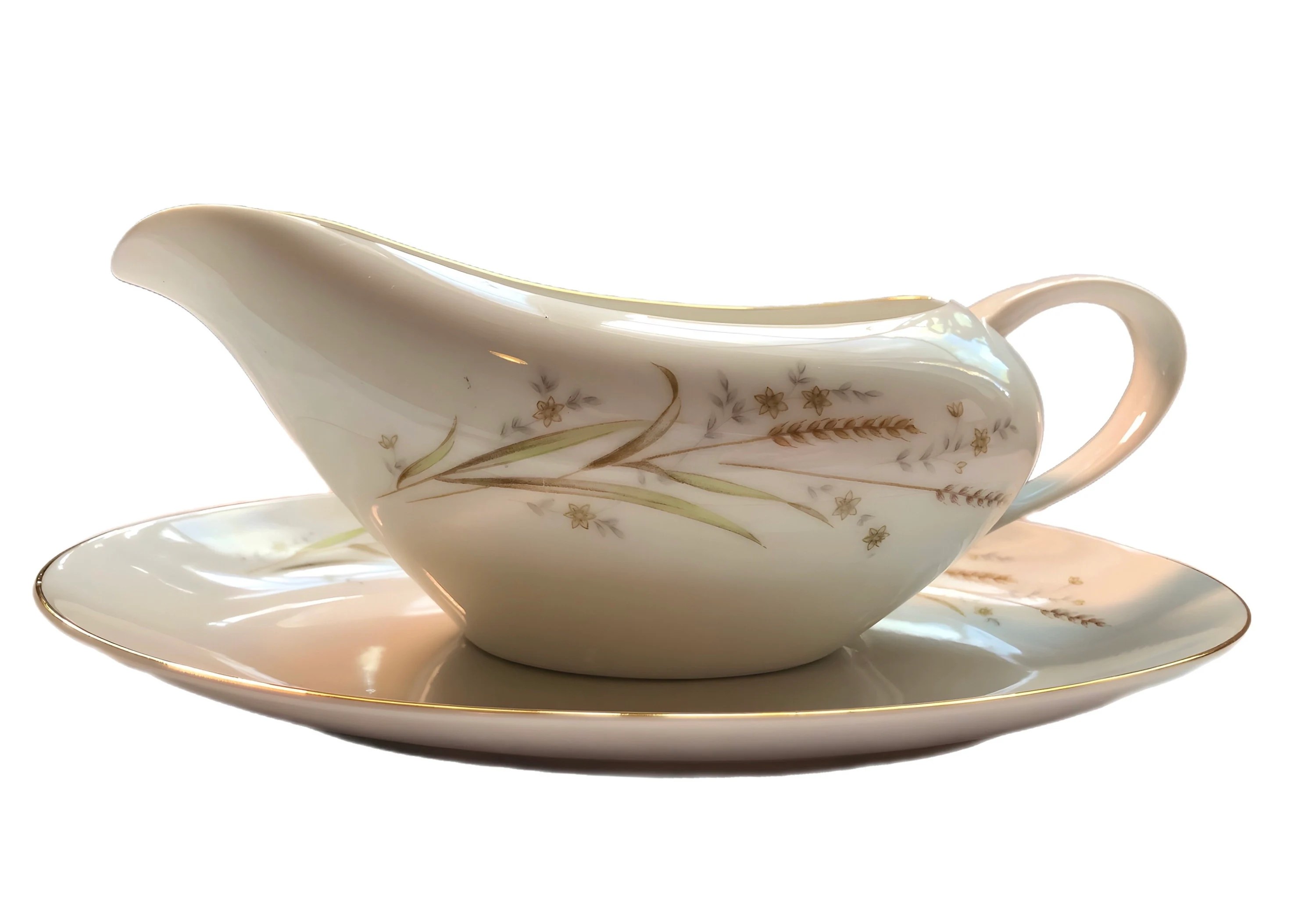 Golden Harvest Gravy Boat and Underplate by Fine China of Japan. Vintage.