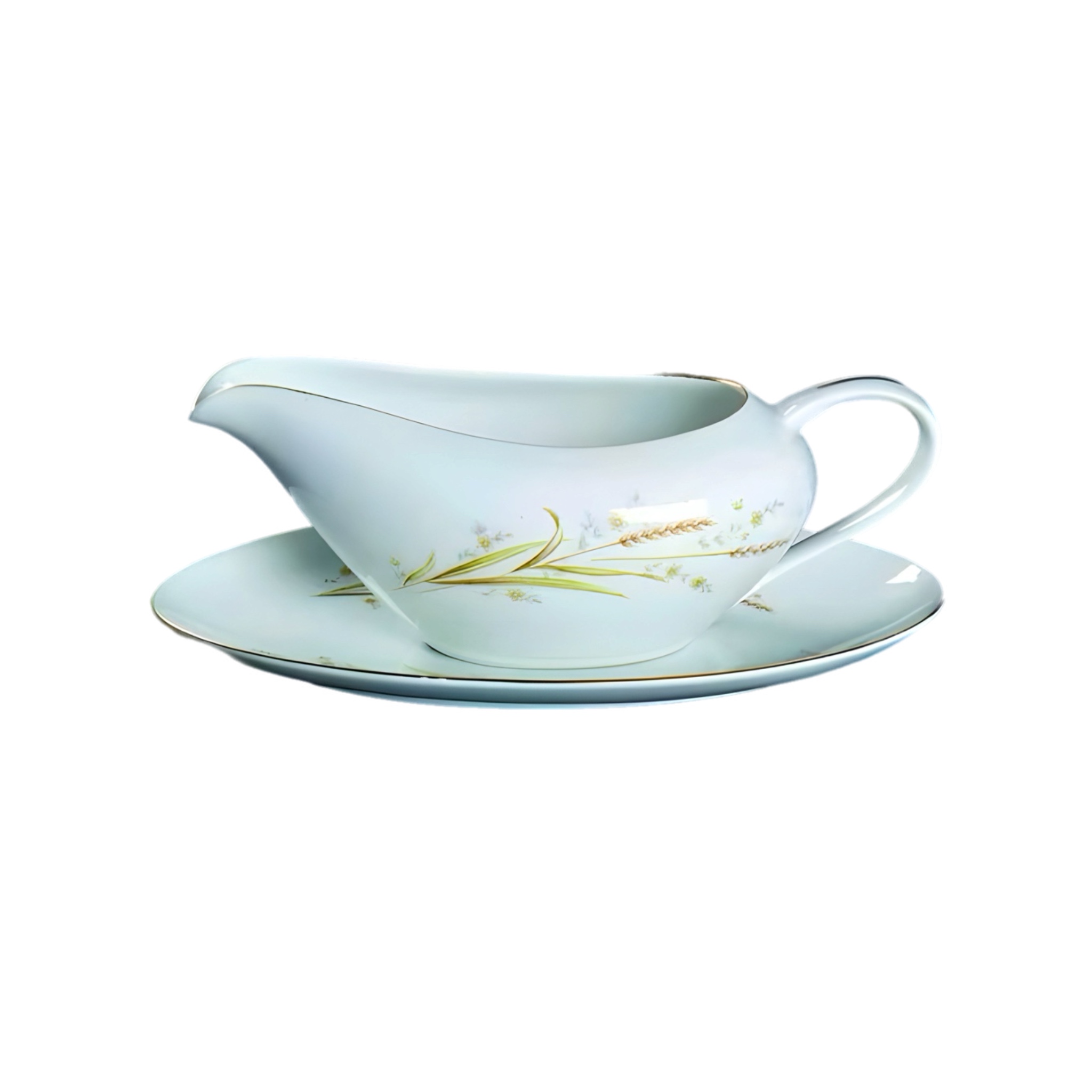 Golden Harvest Gravy Boat and Underplate by Fine China of Japan. Vintage.