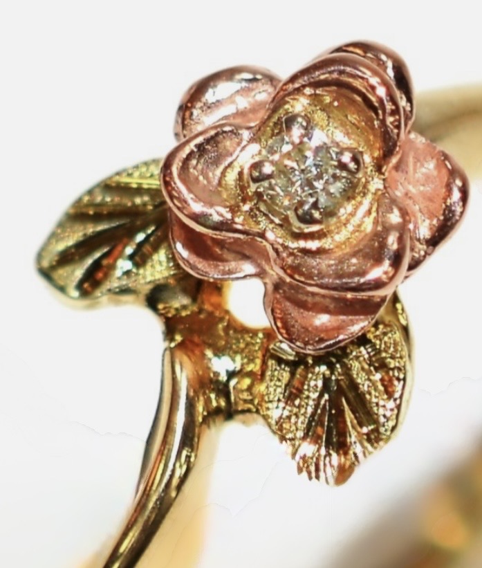 Black Hills Gold Rose Ring with Diamond