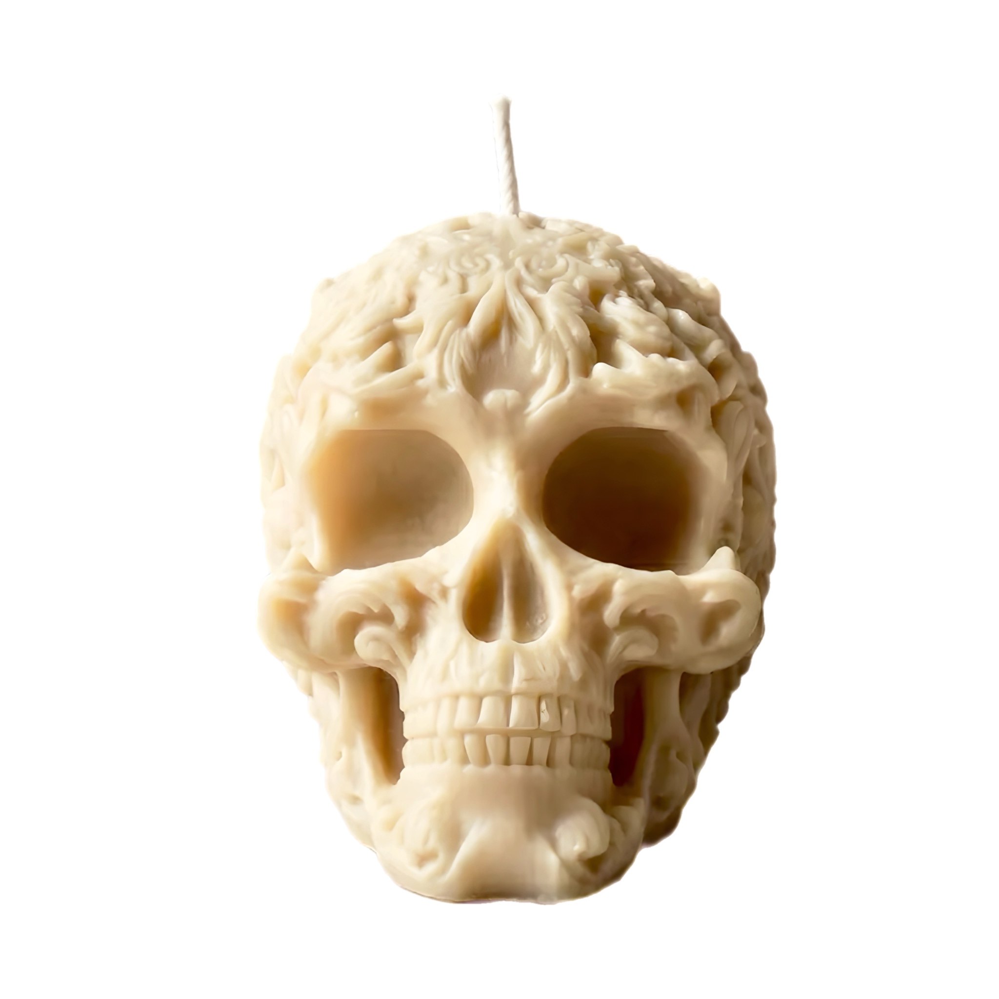 Floral Skull Sculpture Candle, Hand-poured soy wax, Ivory