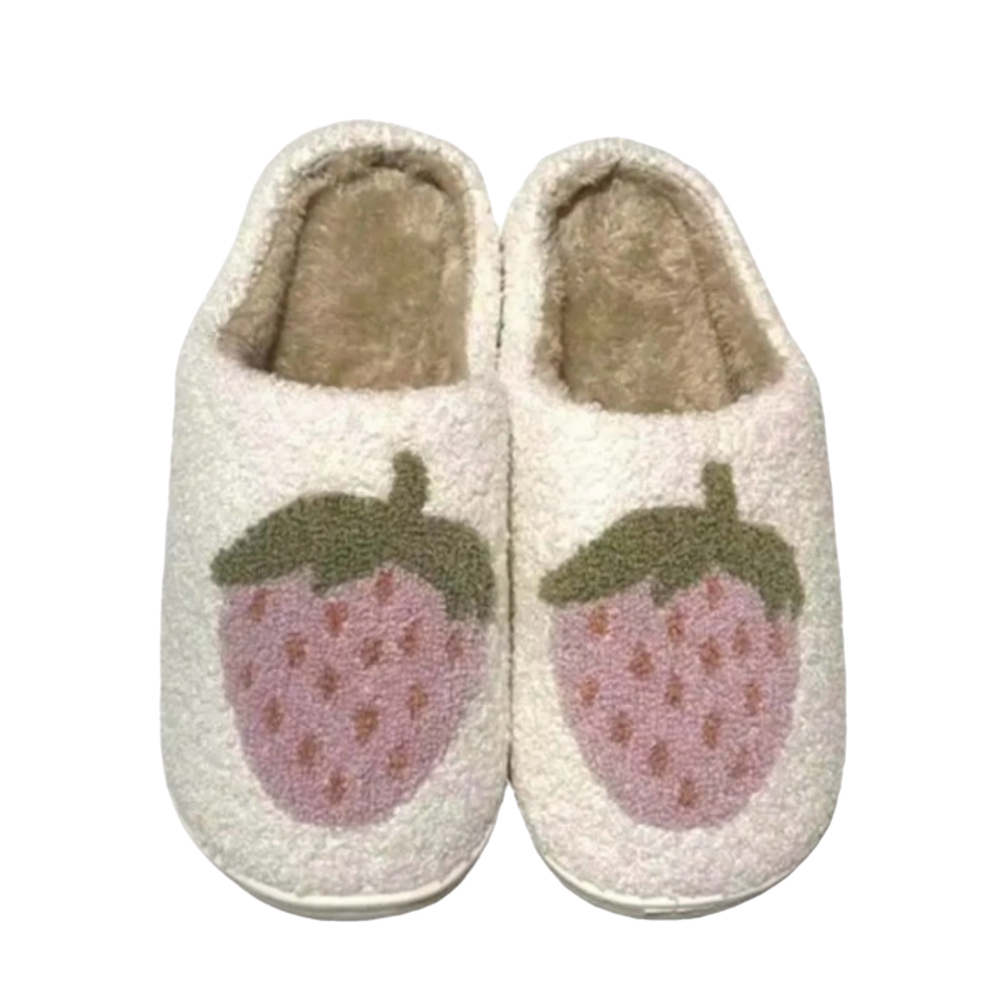 Berry Cozy Adult Sized Slippers with Rubber Sole: Strawberry