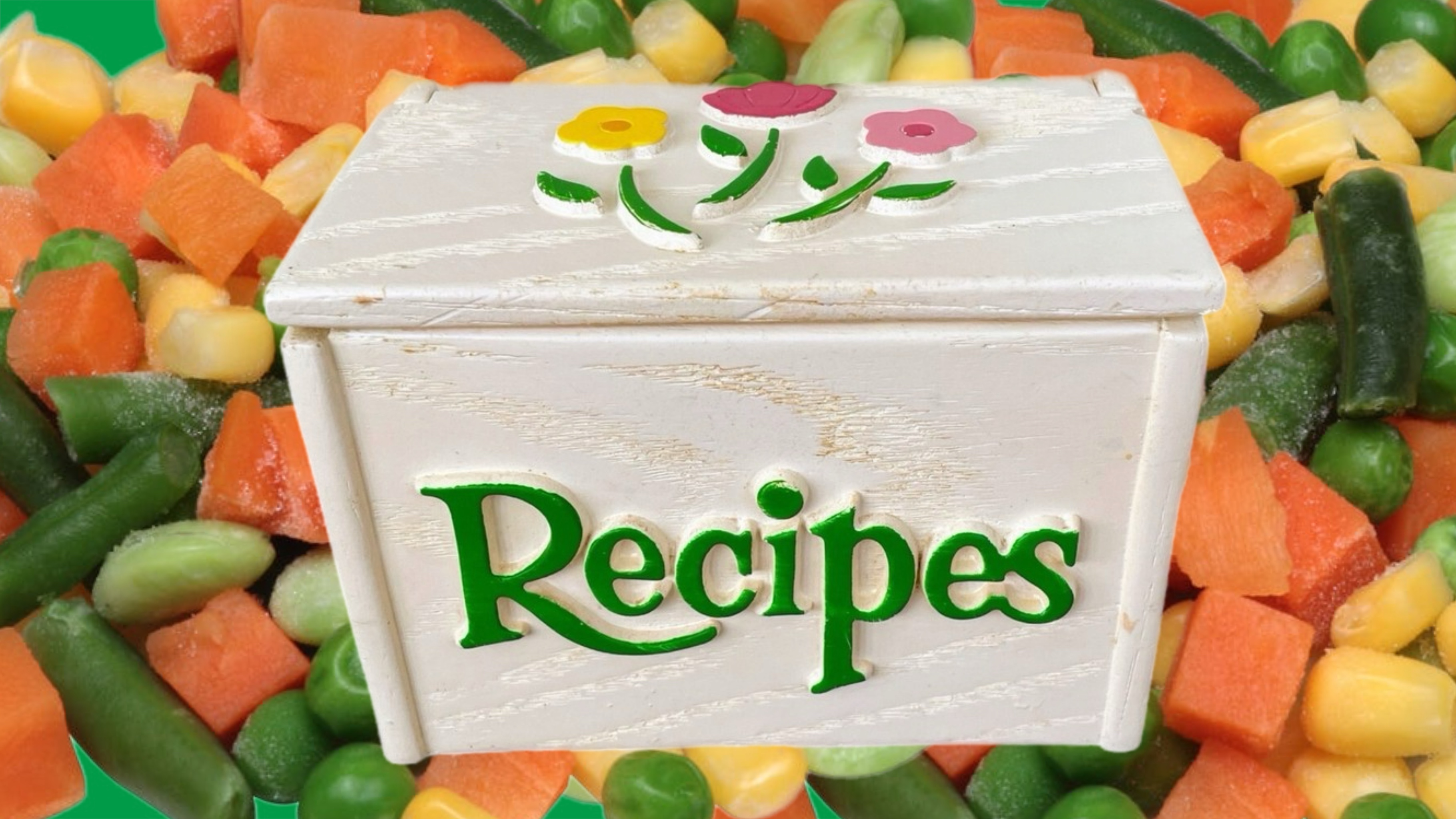 Recipe Box and Mixed Veg, 1970s style