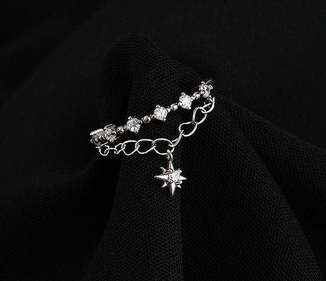 Star/Meteor 925 Silver Double Layer Chain Ring