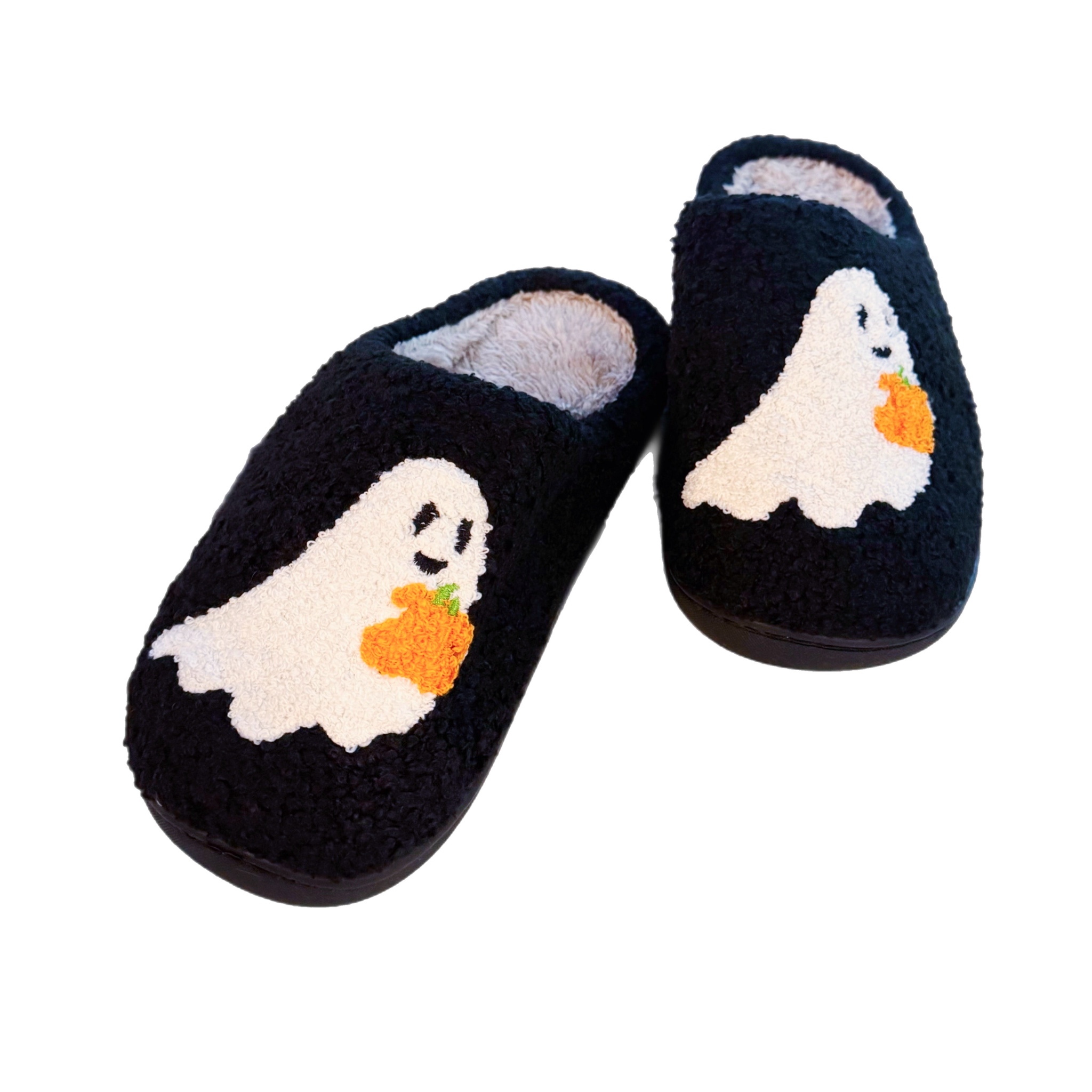 Ghost & Pumpkin Cozy Adult Sized Slippers