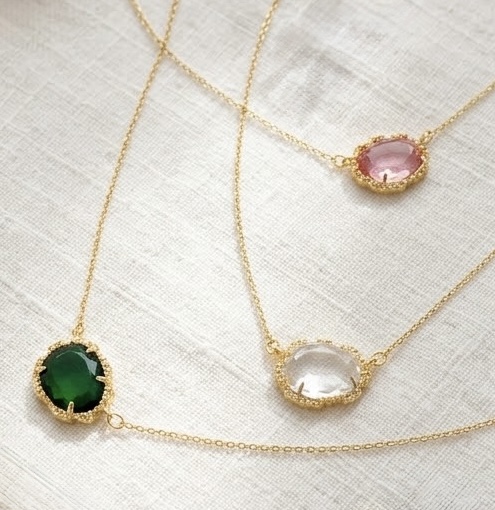 Glass Gem Gold-Plated Necklace: Choose Color