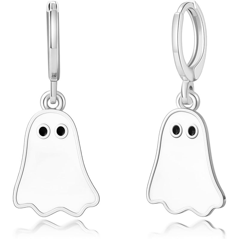 Ghost Earrings: Drop/Pendant Style Hoop (Choose gold or silver tone)