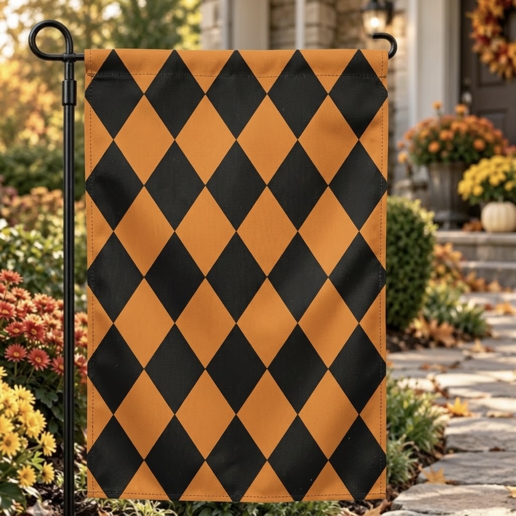 Orange and Black Harlequin 12” x 18” Garden/Yard Flag